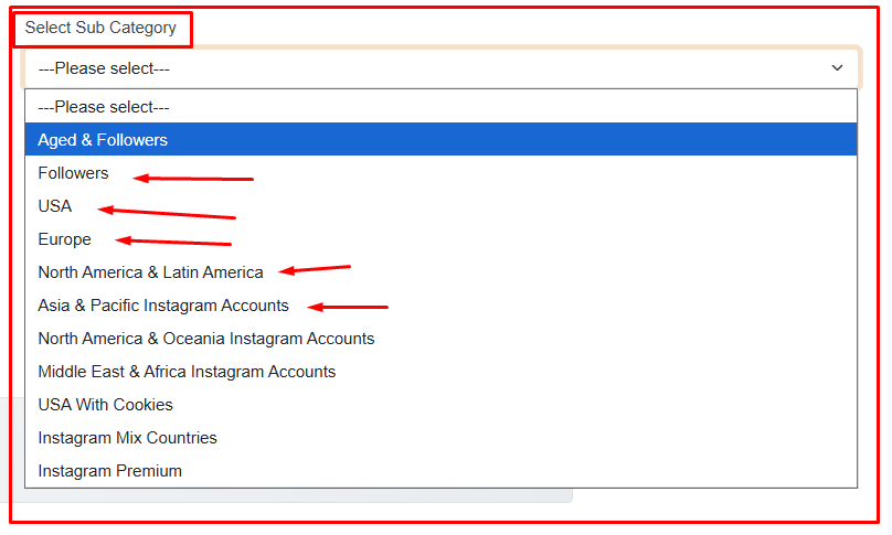 Select Sub Category drop-down